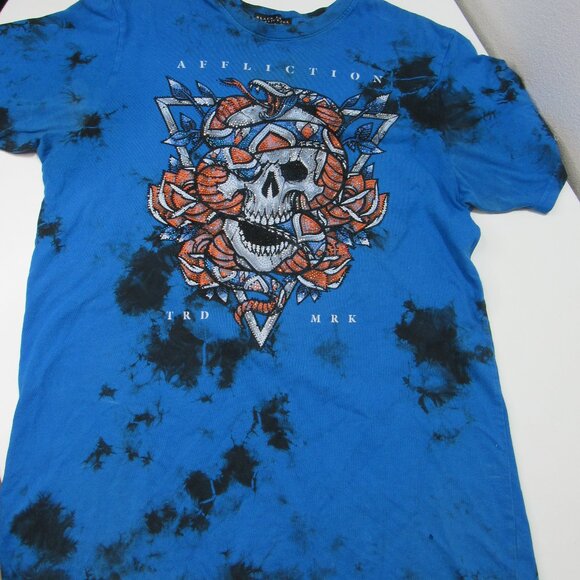 Affliction Black Label T-shirt Rhinestone Studded Skull Snake Rose Tie Dye M Y2K - Picture 1 of 10